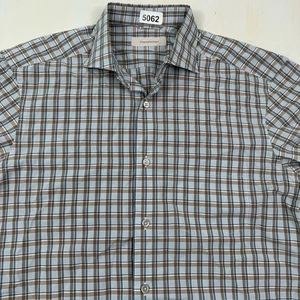 Camisa Ermenegildo Zegna Cuello Extendido Hombres Mediana Azul Marrón Vestido de Algodón a Cuadros - Imagen 1 de 12