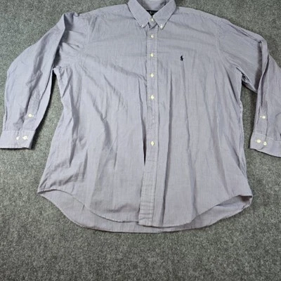 Ralph Lauren 男式衬衫 17.5 蓝色条纹雅茅斯礼服纽扣长袖 — 第 1/4 张图片