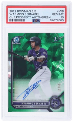 2022 Bowman Chrome Sapphire Warming Bernabel Prospect Auto Green /50 PSA 10 - Image 1 of 2