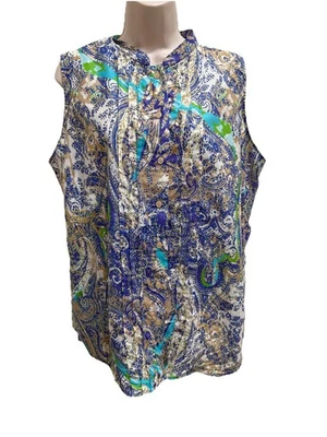 Jaclyn Smith Sleeveless Women’s Siz XXL Multi Color Paisley Button Up Pin Tucked - Изображение 1 из 4