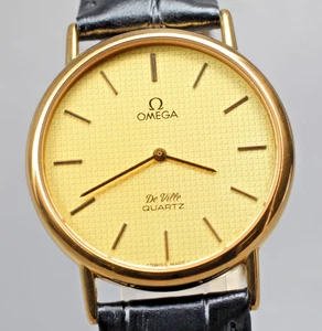 [Near MINT] Vintage OMEGA De Ville Cal.1351 Push Crown Gold Quartz Men's Watch - Picture 1 of 11