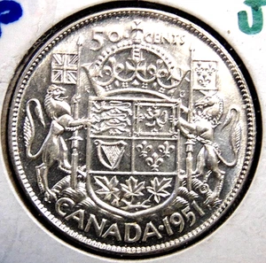 1951 Canada argento cinquanta centesimi DATA STRETTA BELLO - Foto 1 di 2