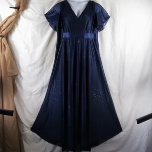 Ever-Pretty Women's Blue Short Sleeve Sparkling Formal Maxi Dress Plus Size 3X - Picture 1 of 10