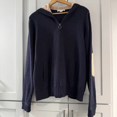 Pendleton Men’s Navy Cotton Hooded Full Zip Cardigan Sweater XL Elbow Patch - Image 1 of 4