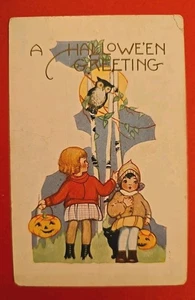 Antique Halloween Postcard, Sweet Image Of Children, Early And Uncommon USA - Picture 1 of 6