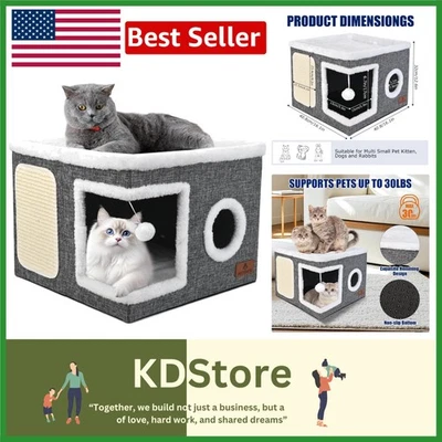 Large Foldable Cat Cave Bed with Scratch Pad & Plush Ball - Durable Modern Ca... - Image 1 of 4