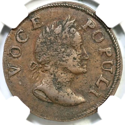 1760 N-6 NGC XF 40 Voce Populi Half Penny Colonial Copper Coin 1/2p - Image 1 of 3