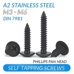Black A2 Stainless Steel Phillips Pan Head Self Tapping Screws Tappers Pozi Pili - Picture 1 of 57