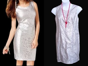 Thalia Sodi 90 $ silber metallic Kunstleder Kleid Größe 12 L Laser geschnitten Party - Bild 1 von 18