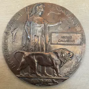 WW1 Death Plaque to Pte 62938 Archie Callawy 1st/6th R. Warickshire Reg - Picture 1 of 4