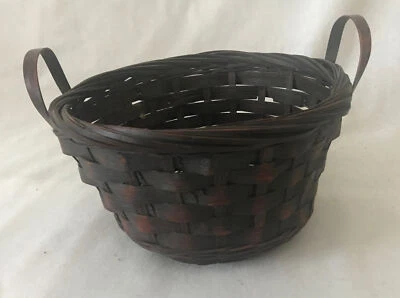 Round woven basket  -  dark brown  7-1/2” diameter by 4” high - Image 1 of 4