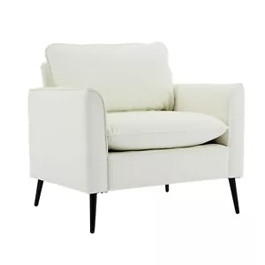 Cream White Leather Upholstered Sofa Chair - Nordic Retro Single Casual Sofa - Picture 1 of 8