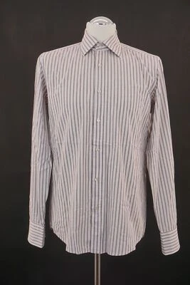 HUGO BOSS Business Camicia KW39 M Bianco Lilla a Righe Manica Kent Cotone B349 - Immagine 1 di 4