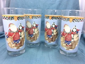 ⭐️4 vasos de vidrio Anchor Hocking Debbie Mumm Santa y vida silvestre vacaciones de Navidad - Imagen 1 de 8