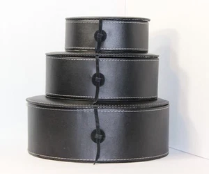 SET /3 BLACK VEGAN FAUX LEATHER STACKING NESTING ORGANIZERS DESK OFFICE STORAGE - Bild 1 von 10