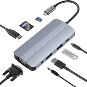 8 in1 Laptop Docking Station USB C Hub Triple Display Type-C Adapter for Dell/HP - Picture 1 of 13