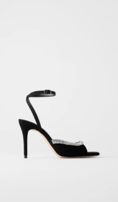 ZARA JOYA CORREA TACÓN ALTO SANDALIA NEGRA TALLA US 6 EUR 36 NUEVO Foto 1 de 4