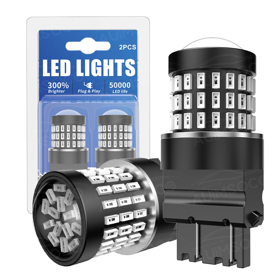 2pcs 3157 3156 Red LED Brake Tail Turn Signal Light Bulbs Anti Hyper Flash - Image 1 of 4