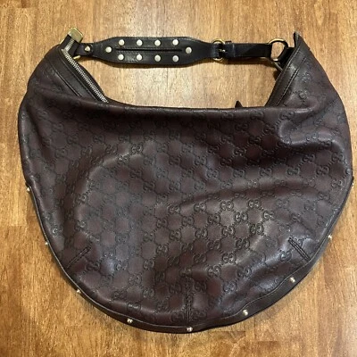 Bolsa Hobo Gucci Guccissima Biba Marrom Em Relevo GG Couro cravejada - Imagem 1 de 4