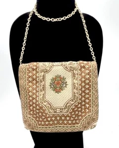 VTG WALBORG ITALY Needle Point Gold Thread FLAP SHOULDER BAG PURSE SIGNED 50s - Bild 1 von 8