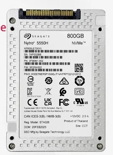 Seagate Nytro 5550H XP800LE70015 800GB NVME PCIE 4.0 U.3 2.5'' SSD - Image 1 of 1