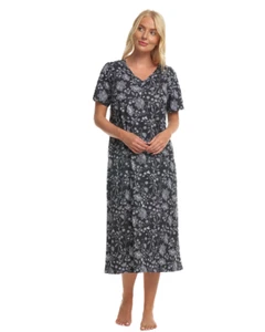 LADIES BLACK FLORAL 100%COTTON JERSEY PLUS SIZE NIGHTDRESS 10 TO 32 - Picture 1 of 5