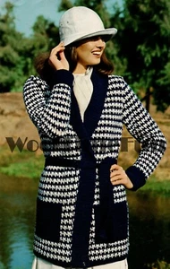 Crochet Pattern Vintage Ladies Hounds Tooth/Check Cardigan/Jacket/Coat. - Picture 1 of 1