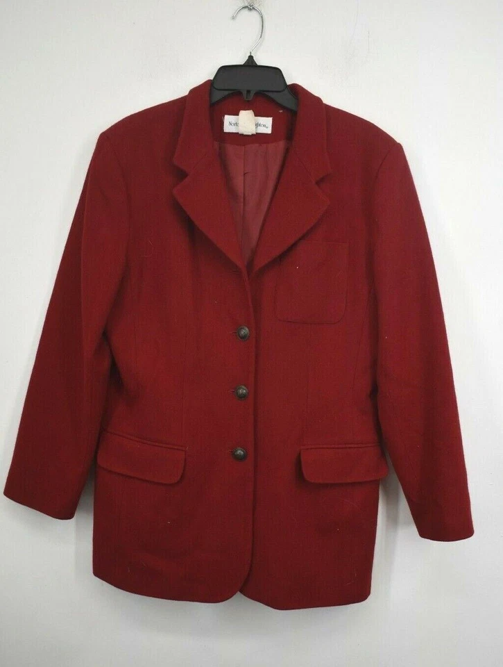 Norton McNaughton Womens Red Notch Collar Formal Career Virgin Wool Blazer 8 - Image 1 of 4