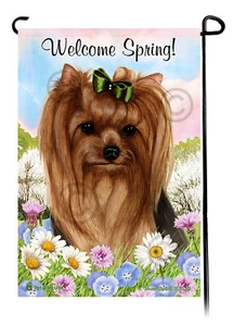 Willkommen Frühling Garten Flagge - Show Cut Yorkie Yorkshire Terrier - Bild 1 von 1