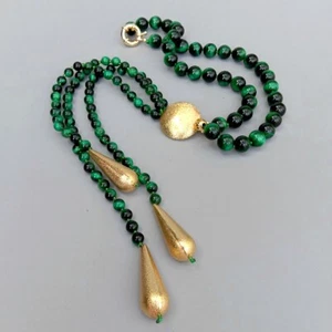 18" Green Tiger Long Necklace Teardrop Tassels Necklace 18" Women Jewelry Gift - Picture 1 of 6