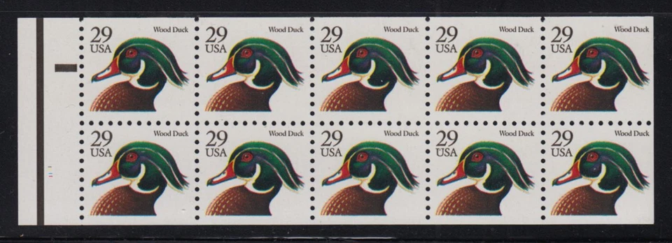 1991 Wood Duck 29c MNH booklet pane of 10 Sc 2484a Never Folded pl no 1111 - Image 1 of 1