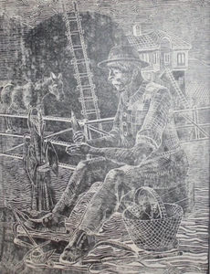 Vintage Druck Landschaft Mann Esel - Bild 1 von 10