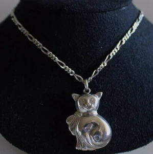 Collar colgante de plata de ley para gato sentado - Imagen 1 de 4