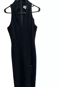 Betsy & Adam Vintage Long Sleeve Maxi Sheath Dress Black Sheer Slit 11/12 - Picture 1 of 7