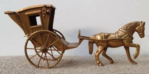 Large Vintage Solid Brass Horse Drawn Victorian Handsome Carriage  - Picture 1 of 11