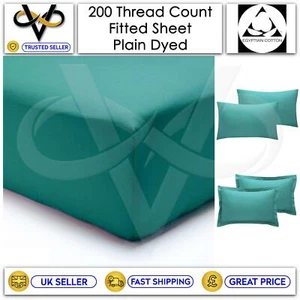 200 TC Sábanas Teal Sábanas Ajustables 100% Algodón Egipcio Alta Calidad - Imagen 1 de 7