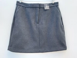 NEW M&S Size 14 R Dark Grey Wool Blend Mini Skirt L18” W32 Lined Pockets - Picture 1 of 6