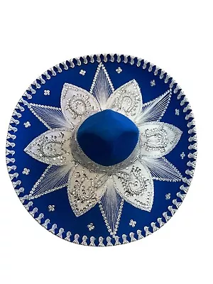 CHAPÉU MARIACHI MEXICANO, CHARRO, SOMBRERO, FANTASIA, 22" TAMANHO ÚNICO, AZUL - PRATA - Imagem 1 de 3