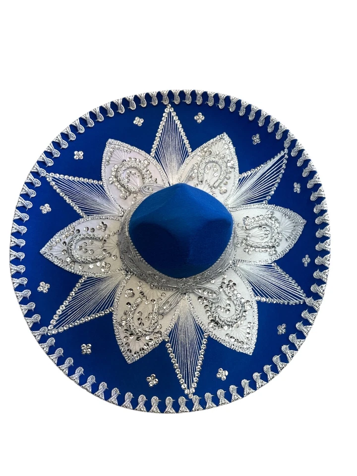 SOMBRERO MARIACHI MEXICANO, CHARRO, SOMBRERO, DISFRAZ, 22" TALLA ÚNICA, AZUL - PLATA Foto 1 de 3