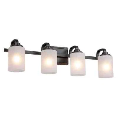 Hampton Bay Hartford Lake 29 pulgadas Luz de tocador rústica de bronce frotado con aceite de 4 luces Foto 1 de 4