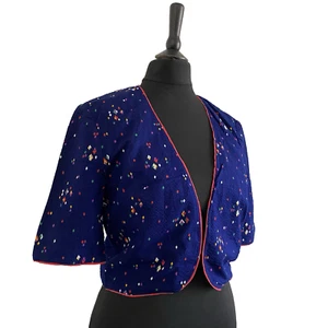 Vintage 1970s Short Sleeve Jacket Bolero Cropped Navy BETTY BARCLAY Top 8 10 S - Picture 1 of 5