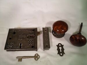 Antique 1863 Civil War  BLW Steel Rim Lock Bennington Door Knobs Set #840