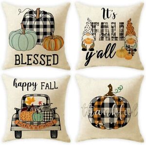 Set of 4 Fall Decorative Pillow Covers 18x18,Buffalo Check Plaid Gnomes Pumpkin 