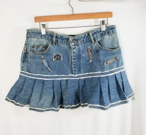 Mini skirt, recycle denim, fun design, size L, 4 pockets, handmade - Picture 1 of 2