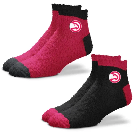 Atlanta Hawks Basketball Red and Black 2 Pack Soft Fuzzy Ankle Socks Cover