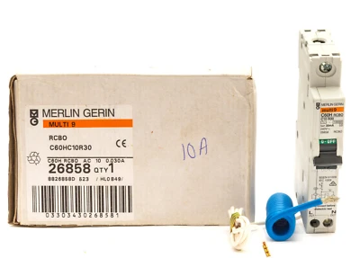 SCHNEIDER MERLIN GERIN 26858 MULTI 9 C60HC10R30 TYPE AC 10A C10 R30 RCBO 30mA - Image 1 of 4