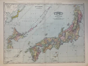 Map of JAPAN from 1893 INDEXED ATLAS OF THE WORLD Rand-McNally - Picture 1 of 10