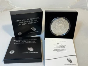 2015-P America the Beautiful Homestead Nat'l Monument 5 oz. Moneta argento OGP&COA - Foto 1 di 13