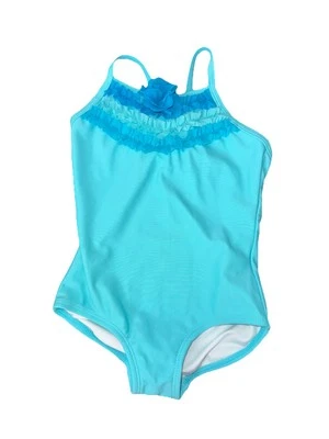 Hanna Andersson 学步儿童女孩连体泳衣蓝绿色花朵褶皱 18-24 米 80 — 第 1/4 张图片