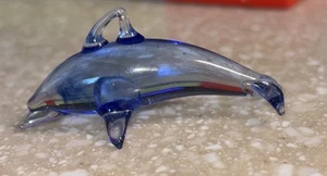 Dynasty Gallery Blue Glass Dolphin Figurine Paperweight Handcrafted Miniature 2” - Picture 1 of 5